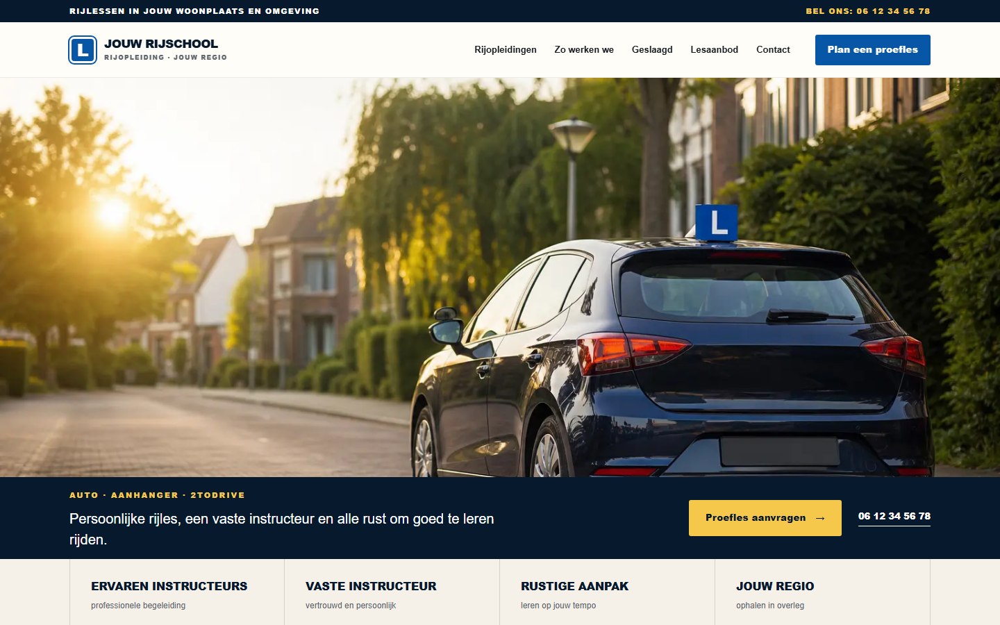 Voorbeeld van een rijschoolwebsite op desktop