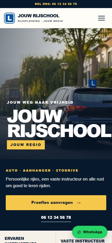 Voorbeeld van een rijschoolwebsite op mobiel