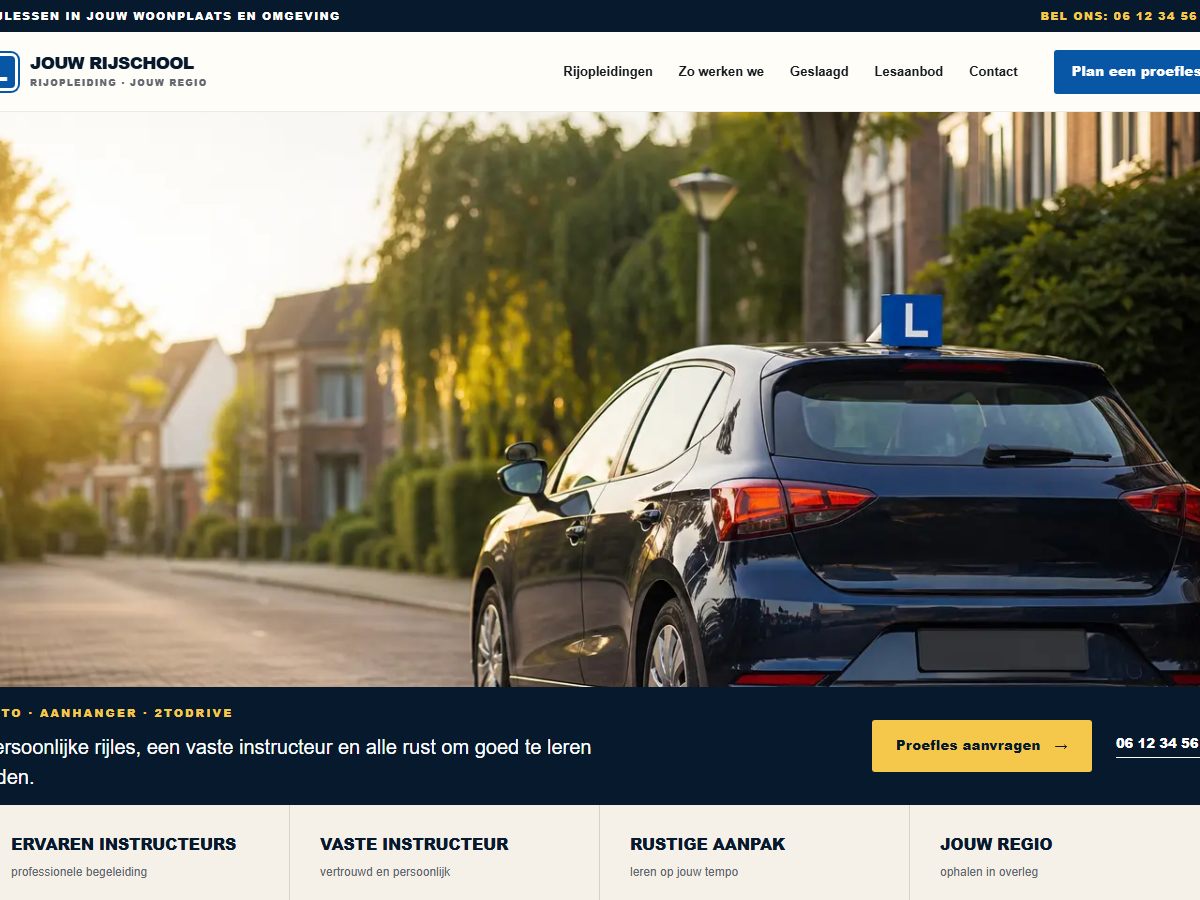 Voorbeeldwebsite voor een rijschool